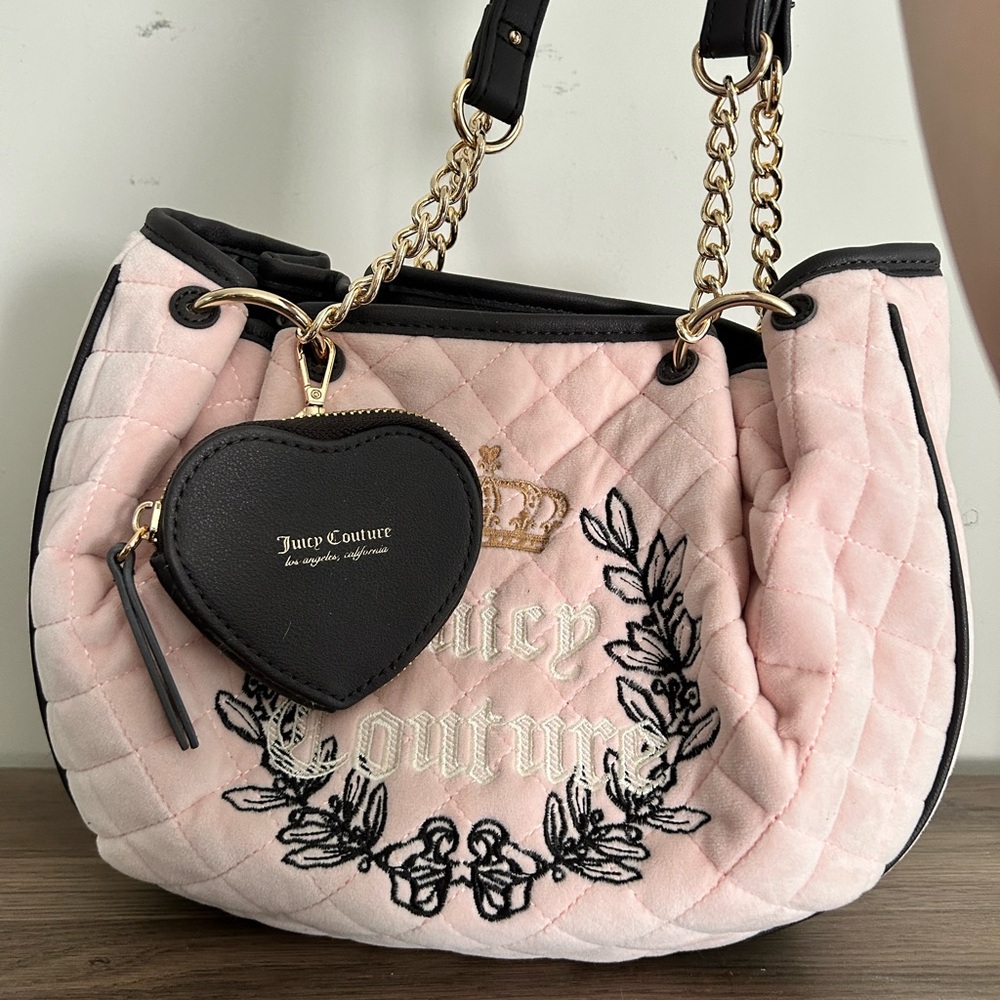 Juicy Couture Pink and Black Quilted Shoulder Bag